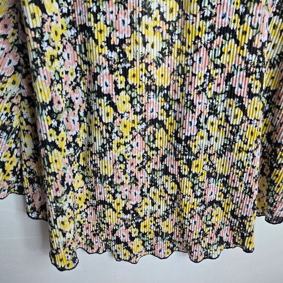 Kim & Cami Floral Micro Pleats Open Front Cardigan Mixed Media Relaxed Fit Sz S - Picture 7 of 9